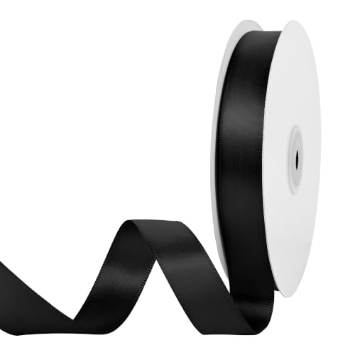 Image of Double Face Black Satin Ribbon 3 /4 inch x 50 Yards Polyester Material Perfect for Gift Wrapping Weddings Parties Hair Bows Valentine's Day Invitations and Decorations
