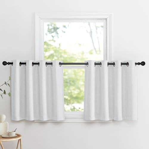 Image of NICETOWN Faux Linen Curtain Valances for Kitchen Over Sink, Farmhouse Light Filtering Privacy Window Covering for Bathroom, Short Curtains for Cabinet, W52 x L24 inch, 2 Panels, Greyish White