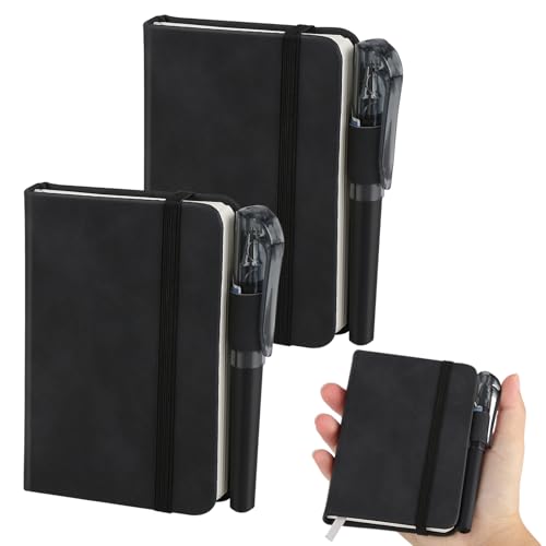 HOCUCHELAND 2 Pack Small Notebook Small Notebooks Pocket Size with Pen Leather A7 Notebook with Elastic Closure Band Bookmark Portable Mini Notepads for Travel Business Work Meetings