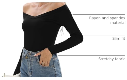 Image of Sarin Mathews Womens Shirts Off The Shoulder Tops Sexy V Neck Slim Fit Shirts Tops Blouses