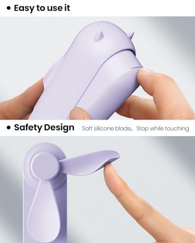 Image of Gaiatop Mini Handheld Fan, Portable Personal Folding Cooling Hand Fan Rechargeable Battery Operated with 2 Speed USB Desk Fan for Home Office Travel (Purple)