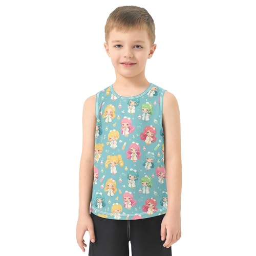 Boys Tank Top Shirts Chibi Style Kawaii Colorful Sleeveless T-Shirts Crew Neck for Kids Clothing Children2
