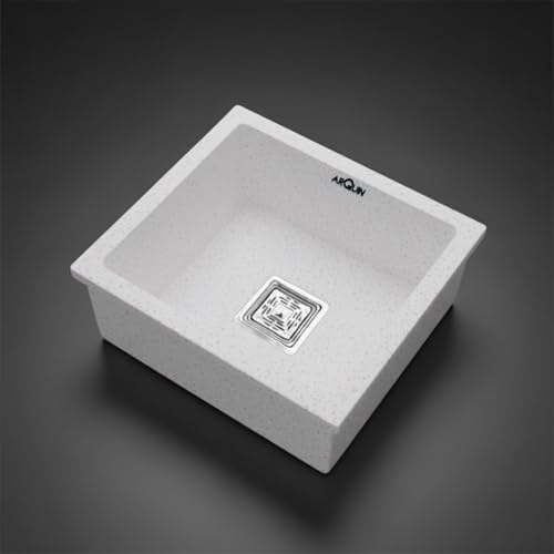 Image of ARQUIN Quartz Kitchen Sink 18x16x9 Inch Rosa | Single Bowl Sink | Durable & Scratch-Resistant | Undermount /Topmount Including Coupling, Waste Pipe & Fruit Washing Basket