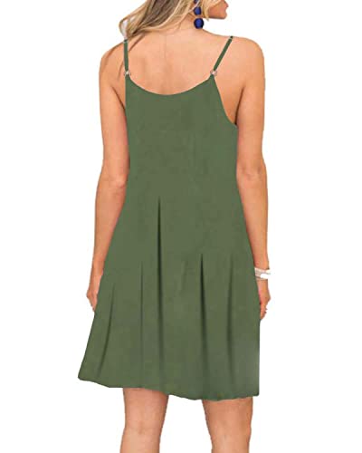 Image of Women's Summer Spaghetti Strap Casual Swing Tank Beach Cover Up Dress with Pockets