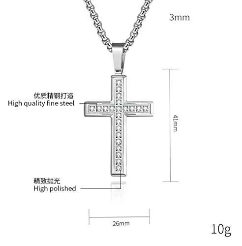 Classic Cross Pendant Necklace with Artificial Diamonds Set in,Stainless Steel Diamond Cross Pendant Necklace2
