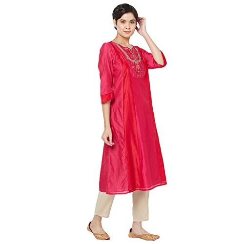 Image of Fabindia Women Cotton Silk Zari Striped Long Kurta