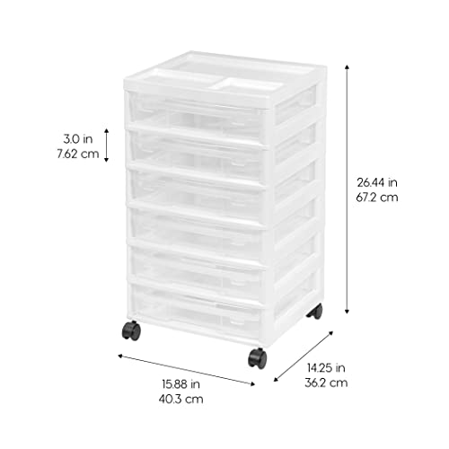 Iris Usa Fits 12" X 12" Paper, 6-Tier Scrapbook Rolling Storage Cart With Organizer Top For Papers Vinyl Tools Office Art And Craft Supplies, Yarn, White Frame With 6 Clear Cases W/ Built In Handle #TOP4