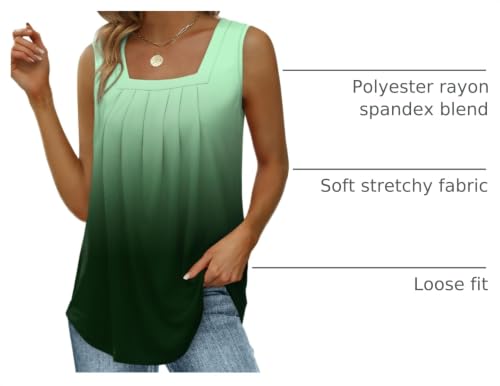 Image of Saloogoe Summer Tank Tops for Women Loose Fit Pleated Square Neck Sleeveless Tops Curved Hem Flowy
