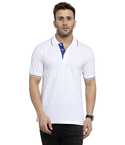 Image of Scott International Men's Organic Cotton Regular Fit Polo T-Shirt (White with Blue, Medium)