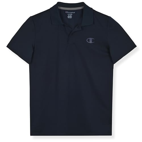 Champion Boys' Athletic Short Sleeve Polo Shirt with Moisture Wicking Stretch Fabric, Dark Navy