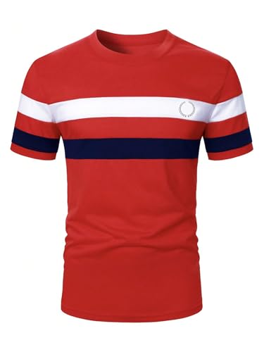 Image of RoseSeek Men's Color Block Short Sleeve Tee Shirts Casual Crewneck T Shirt Trendy Summer Tops