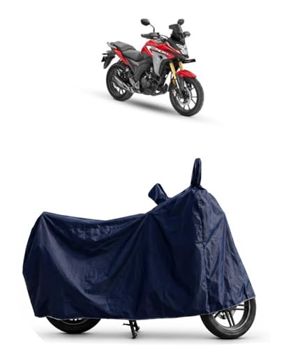 Image of Shield Heavy Duty Bike Cover for Honda Cb200x | All-Season, Tear-Proof Fabric | with Side Mirror Pocket & Buckle Belt | Honda Cb200x Bike Cover (Blue)