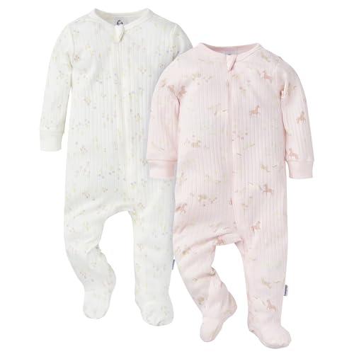 Image of Gerber baby-girls Baby Unisex 2-pack 2-way Zip Textured Sleep 'N Play
