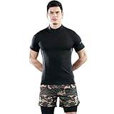KALUNYA Men Running Shirt Men Base Shirt Men Breathable Muscle Shirt Men Training Shirt Men Compression Shirt Men Collarless Shirt Men Gym Shirt A-Black M