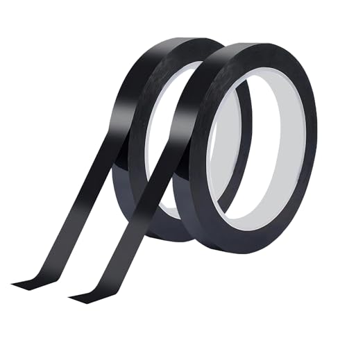 Qrity 2 Rollos Cinta de Película de Poliéster, 10mm x 66m Adhesiva Cinta, Cinta Adhesiva Aislante, Cinta para Marcadores, Cinta Negro Autoadhesiva