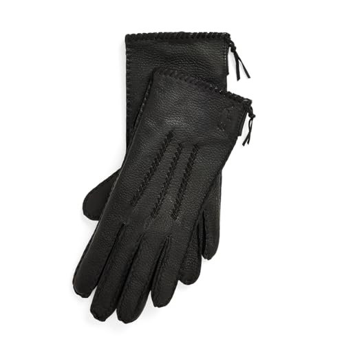 [POLO RALPH LAUREN] ポロ ラルフローレン レディース ステッチド スエード グローブ WG0057 (Pebble Black(001/003)-シボ, M) [並行輸入品]