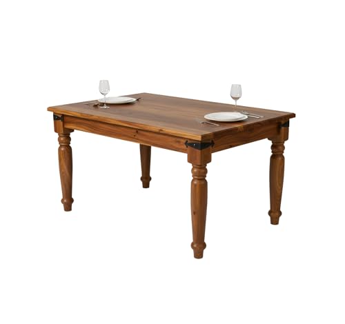 Image of Loonart Solid Sheesham Wood 6 Seater Dining Table Set | Antique Four Seater Wooden Dining Set with Chairs | Handmade Furniture for Home Kitchen & Dining Room (Honey Finish)