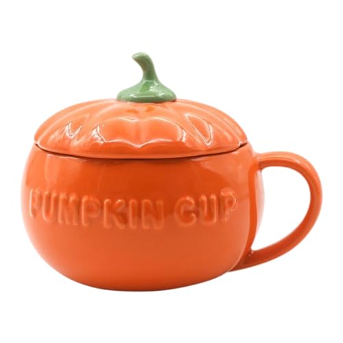 Chaies Taza de café de calabaza, tazas de café de cerámica con forma de calabaza con tapa, taza de café otoñal con decoración de otoño, taza de café de Halloween para capuchino, latte, cereales, yogur