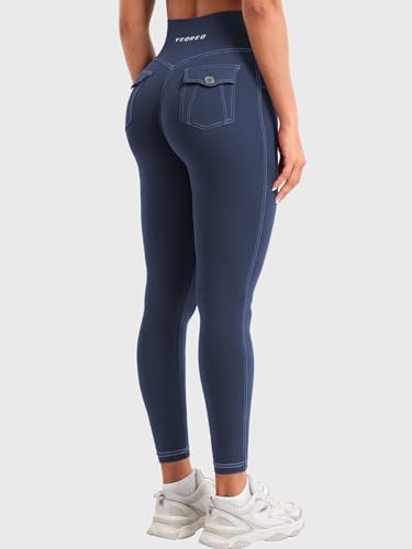 YEOREO CoreFlex Women Workout Leggings with Pockets Scrunch Butt Lifting Gym Cargo Denim-Look Yoga Jeggings3