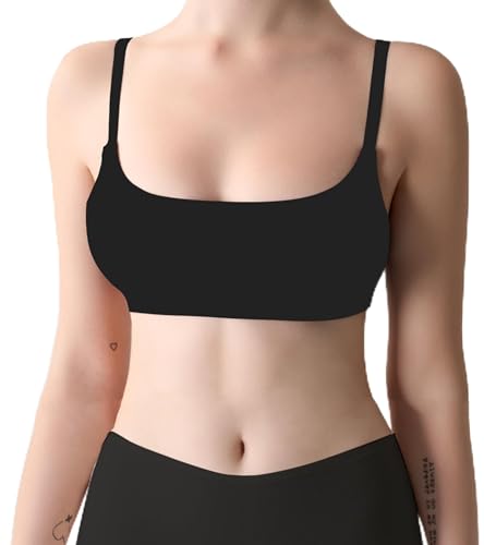HRTSB Women's Cotton Bras - Wireless Unlined Sleep Bralette Comfortable Seamless Cami Bra (Black,XL)