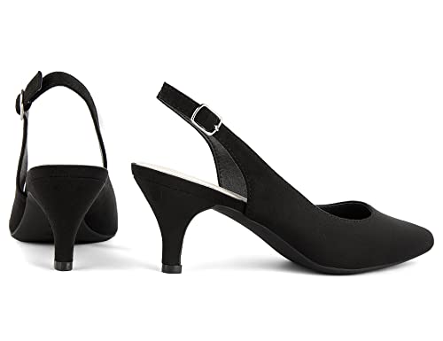 Greatonu Womens Black Formal Classic Kitten Slingback Heels Pumps Shoes Size 9 #TOP4