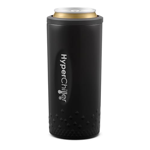HyperChiller NEW SLIM HBC100SB, Dual Wall Vacuum Insulated, Slim Can Cooler, Beer, Soda, Energy Drinks, Seltzer, Wine Cooler, Fits All Standard 12 OZ Slim Cans, Cup Holder Friendly, Black