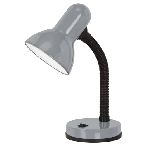 EGLO Tischlampe Basic 1, 1 flammige Tischleuchte, Schreibtischlampe aus Stahl und Kunststoff, Farbe: Silber, Fassung: E27