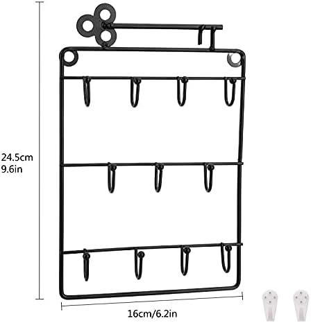 TSLBW Keys Holder Decorative Wall Mounted 11-Hook Key & Lanyard Rack Organizer Metal Key Holder Functional Key Rack Organiser for Entryway, Kitchen, Mudroom, Home Office Organization black