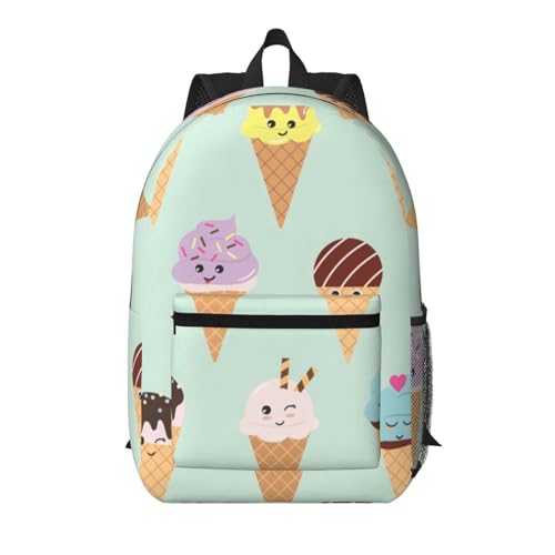 Sac à dos de voyage portable noir 43 cm à imprimé cônes de glace multi-poches