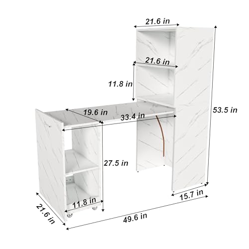 Image of Foldable Office Desk, Fold Out Convertible Hidden Murphy Computer Desk with Storage Shelves, Multi-Function Folding Writing Table for for Small Spaces, Home Office (White Marble)