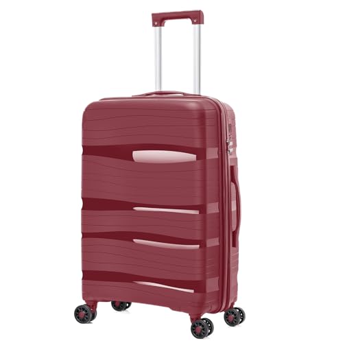 ARTREE Maletas de Viaje Mediana - Trolley Rígida Polipropileno con 4 Ruedas Giratorias y Cierre de Combinación - Maleta Mediana Prácticas y Ligeras 66x45x28cm, 70L (Granate)