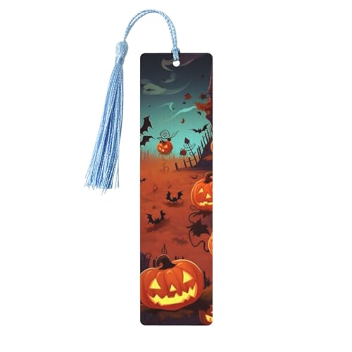 タッセル付きハロウィンしおり、木製しおり 女性用 男性用 ハンドメイドブックマーク 読書ページマーカー 木製タグ オーナメント 誕生日教師ギフト