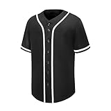 PSOOO Mens Baseball Jersey Button Down Shirts Short Sleeve Hipster Hip Hop Sports Uniforms Black