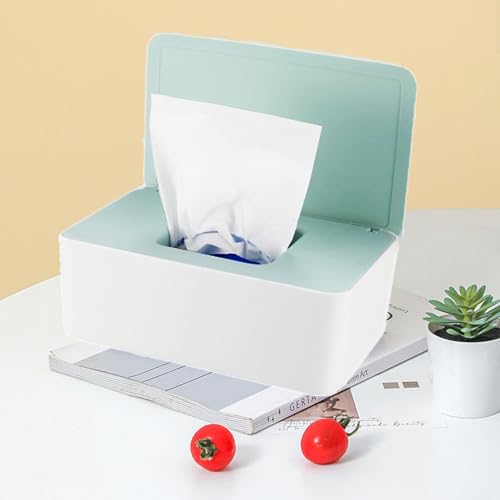 Feuchttücher Box, Feuchtuchspender mit 2 Stück Reisen Wieder Auffüllbar Feuchttücher Tasche,Wiederverwendbar Feuchttücherbox Wischtuchhalter Badezimmer Toilettenpapier Box(Weiß-Grün)