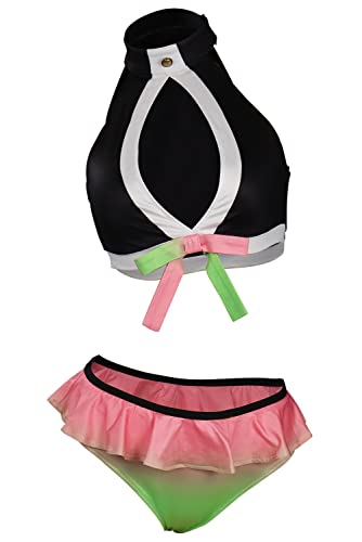 KoleGoe Traje de baño de Demon Slayer para adultos, traje de baño Tanjiro, traje de cosplay para mujer, traje de bikini Tanjiro, Negro, M Cover