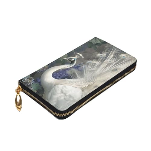 White Peacock Printed Long Wallet for Women Men Cute PU Leather Wallet with Coin Purse and Credit Card Holder3