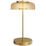 HOMCOM Tischlampe Modern Tischleuchte mit warmem LED-Licht, Metallsockel, bernsteinfarbenem Glasschirm, Nachttischlampe 5 W 3000 K Gold Ø23 x 40H cm