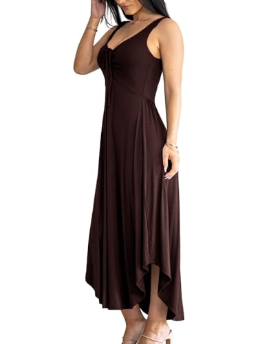 Image of Langwyqu Womens 2026 Summer Sleeveless Tank Dress Empire Waist Asymmetrical Flowy Casual Maxi Dresses