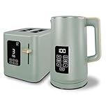 Sage Green 800W 2 Slice Toaster, 1.7L 3000W Digital Kettle | Toaster with Detachable Crumb Tray, Digital Control Panel with Countdown Timer, BPA-Free Auto Shut-off Electric Temperature Control Kettle