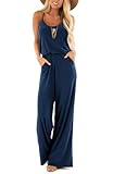 INFITTY Womens Summer Casual Sleeveless Spaghetti Strap Sexy Jumpsuit Rompers Wide Leg Pants Navy Blue Medium