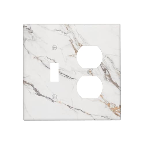 Decorative Outlet Covers Modern Grey Gold Marble Texure 2 Gang Outlet Cover Wall Plate Single Toggle Duplex Light Switch Cover Plate Switch Plate Covers for Kitchen Bathroom Decor