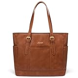 LOVEVOOK Laptop Tote Bag for Women,Vintage Leather Work Tote Bag for Women, 15.6 Inch Computer Briefcase Bag,Waterproof Teacher Business Office