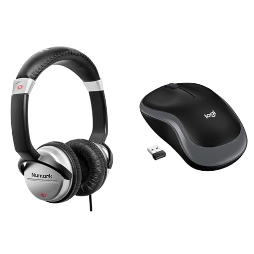 Numark HF125 - Ultra-Portable Professional DJ Headphones with 6 ft Cable, 40 mm Drivers & Logitech M185 Wireless Mouse, 2.4GHz with USB Mini Receiver, 12-Month Battery Life