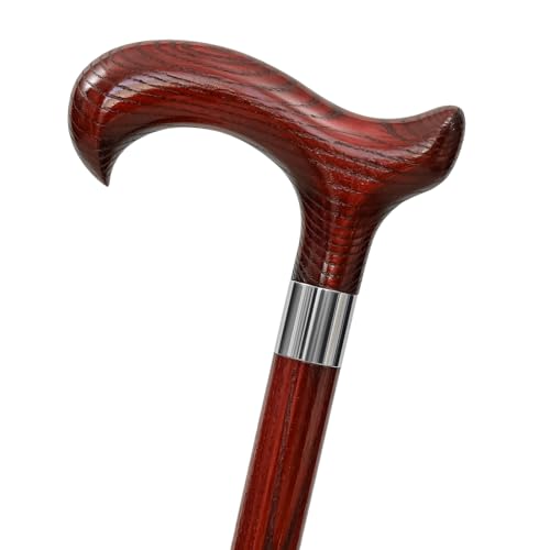 Dr. Watson - Bastón de madera hecho a mano, bastón clásico con mango Derby y cuello de acero inoxidable (caoba) Dr. Watson - Bastón de madera hecho a mano, bastón clásico con mango Derby y cuello de acero inoxidable (caoba)