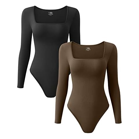 OQQ Women's Ribbed Long Sleeve Bodysuit Cover