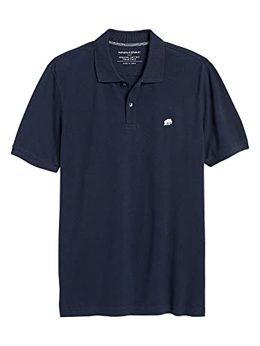Banana Republic Factory Mens 554525 Standard Fit All Mesh Organic Cotton Two Button Mesh Polo Shirt (Navy Blue, Large, l)