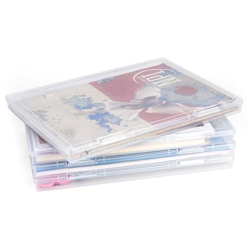 FUIJOL Photo Storage Box 11.5x8.5 Inch 4 Pcs Portable Board Game Storage Container A4 Paper Storage Box Craft and File Organizer for Home/Office (8.5 * 11.5inch-4pcs)
