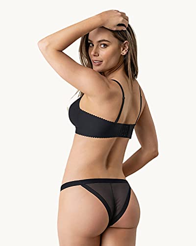 Leonisa Perfect Comfort Bra Plunge Wireless Scalloped Trim Bra Black #TOP4