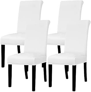 Lellen Dining Chair Covers Set of 2, Stretch Chair Covers Dining Chair Slipcovers Removable Washable Reusable Home & Kitchen Decor Protector Dining Room Chair Covers,White
