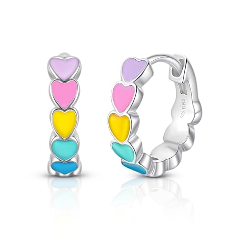 Heart Enamel Earrings for Baby Girls – 925 Sterling Silver Hypoallergenic Huggie Hoops for Toddlers & Kids | Safe Sensitive Ear Jewelry, Pastel Charm, Perfect Baby Girl Gift